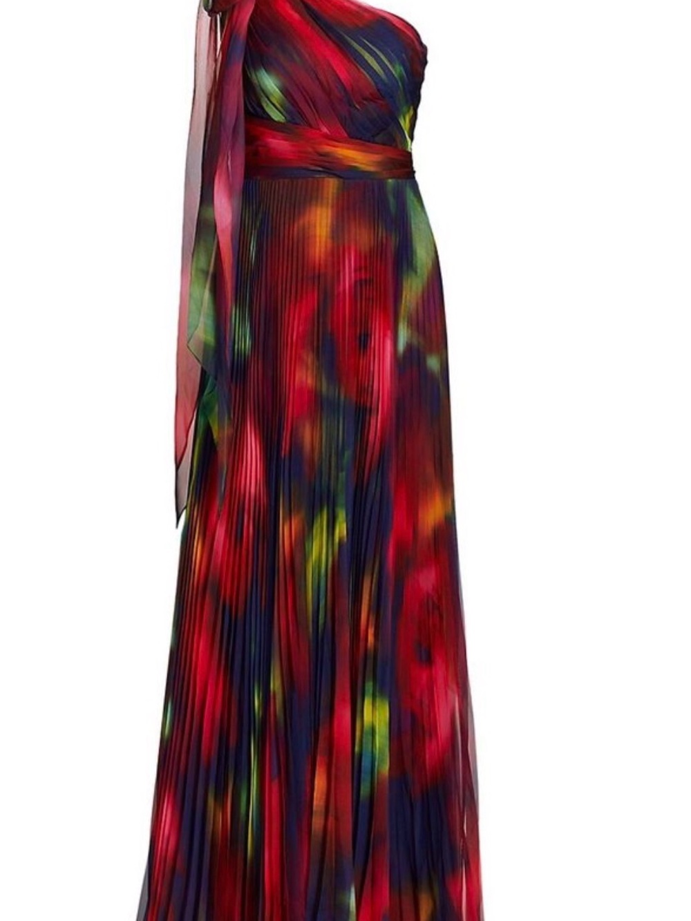 One-Shoulder Red Multicolor Pleated Evening Gown